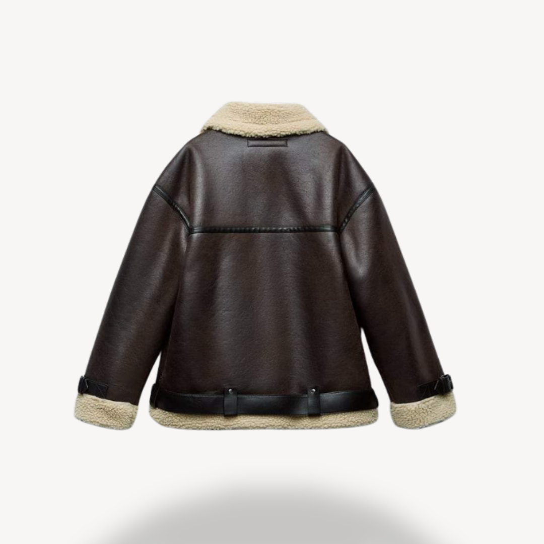 Womens Aviator Jacket Faux Shearling Material Relaxed Fit