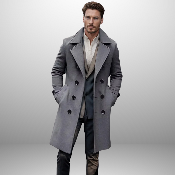Mens Double Breasted Coat Wool Blend Mid-Length Casual Fit