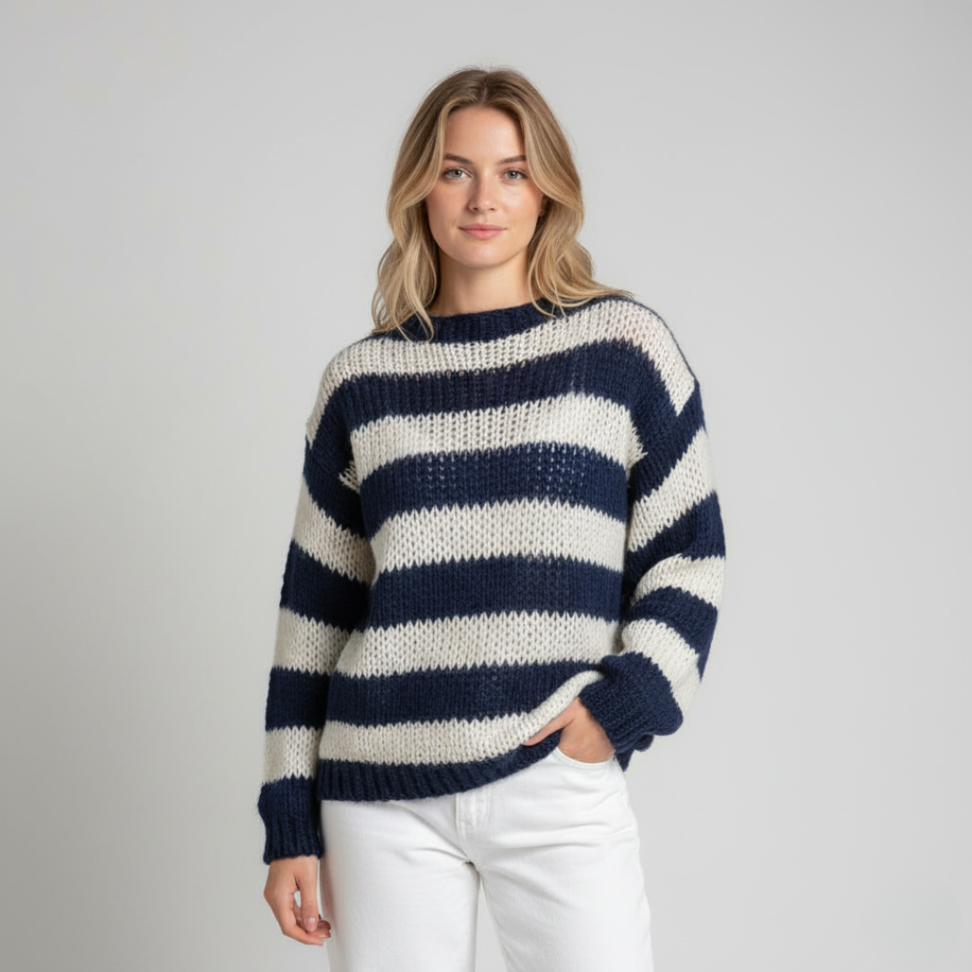 Womens Pullover Sweater Classic Stripe Knit - BritishMode