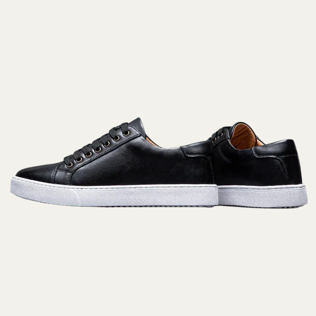 Mens Leather Low-Top Sneakers Thick Cupsole