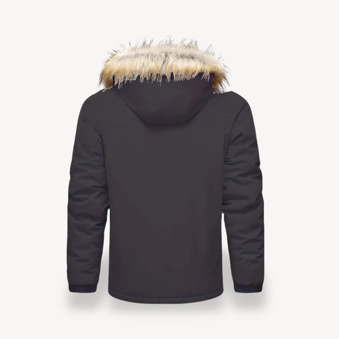 Mens Insulated Puffer Jacket with Detachable Faux Fur Hood