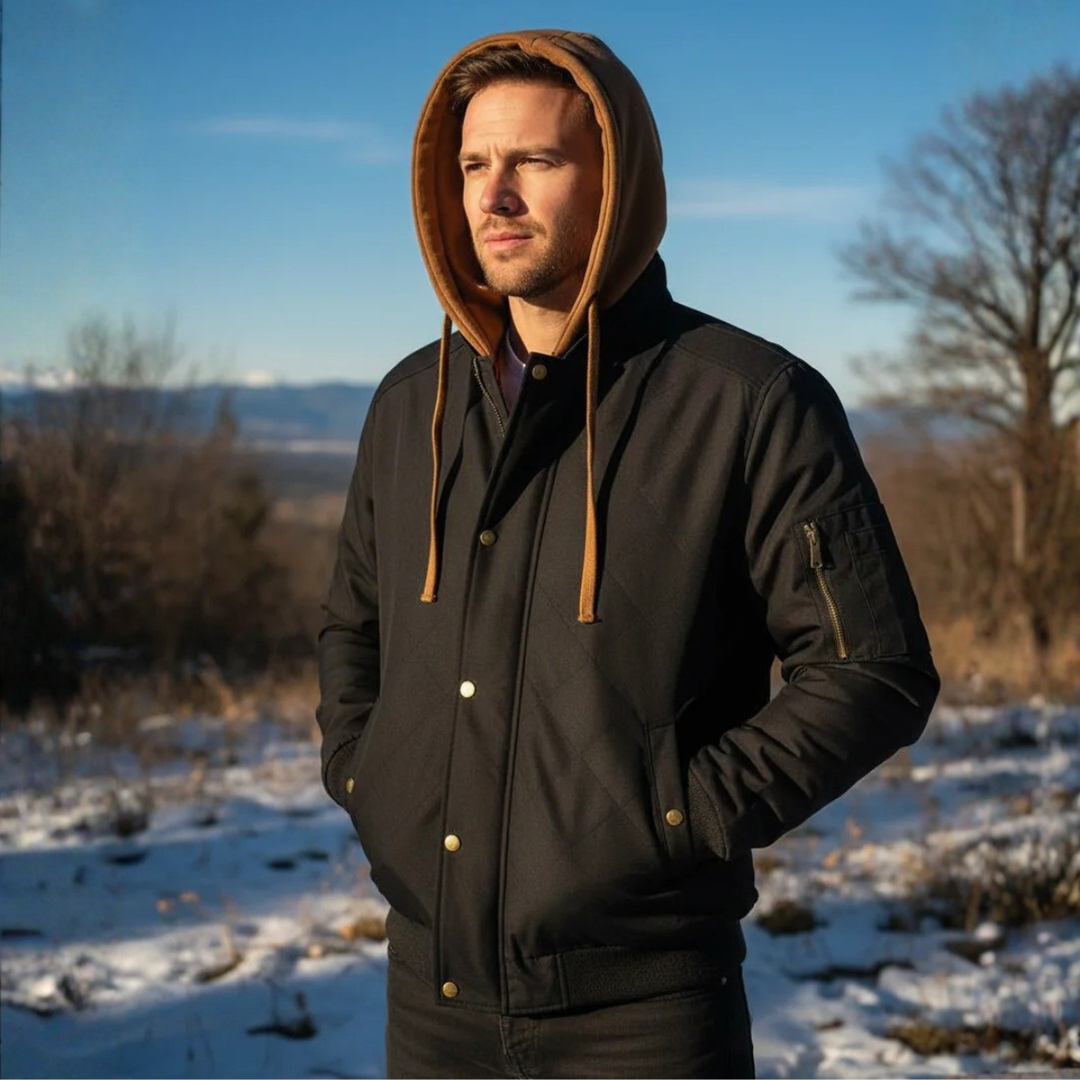 Mens Bomber Jacket Fleece Lined Hooded Warm Fit