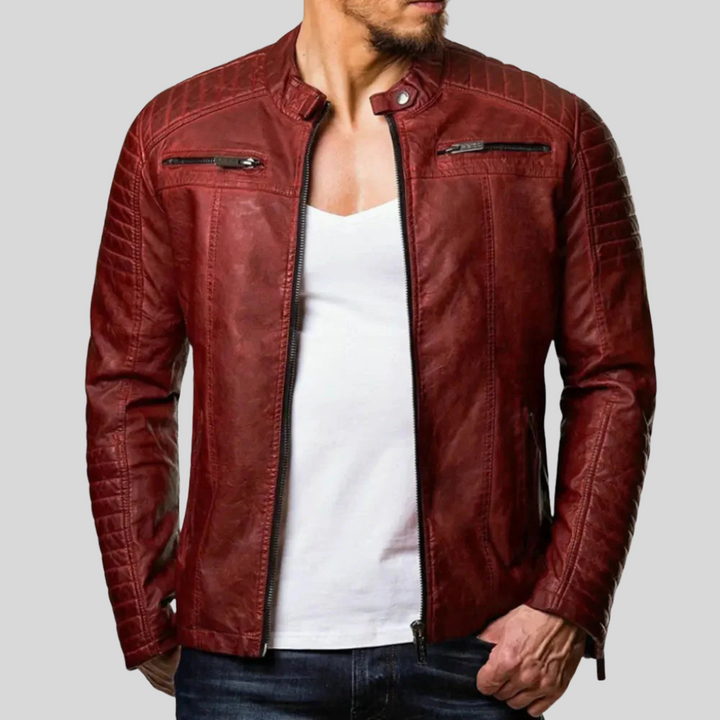 Mens Leather Jacket Wind-Resistant Slim Fit