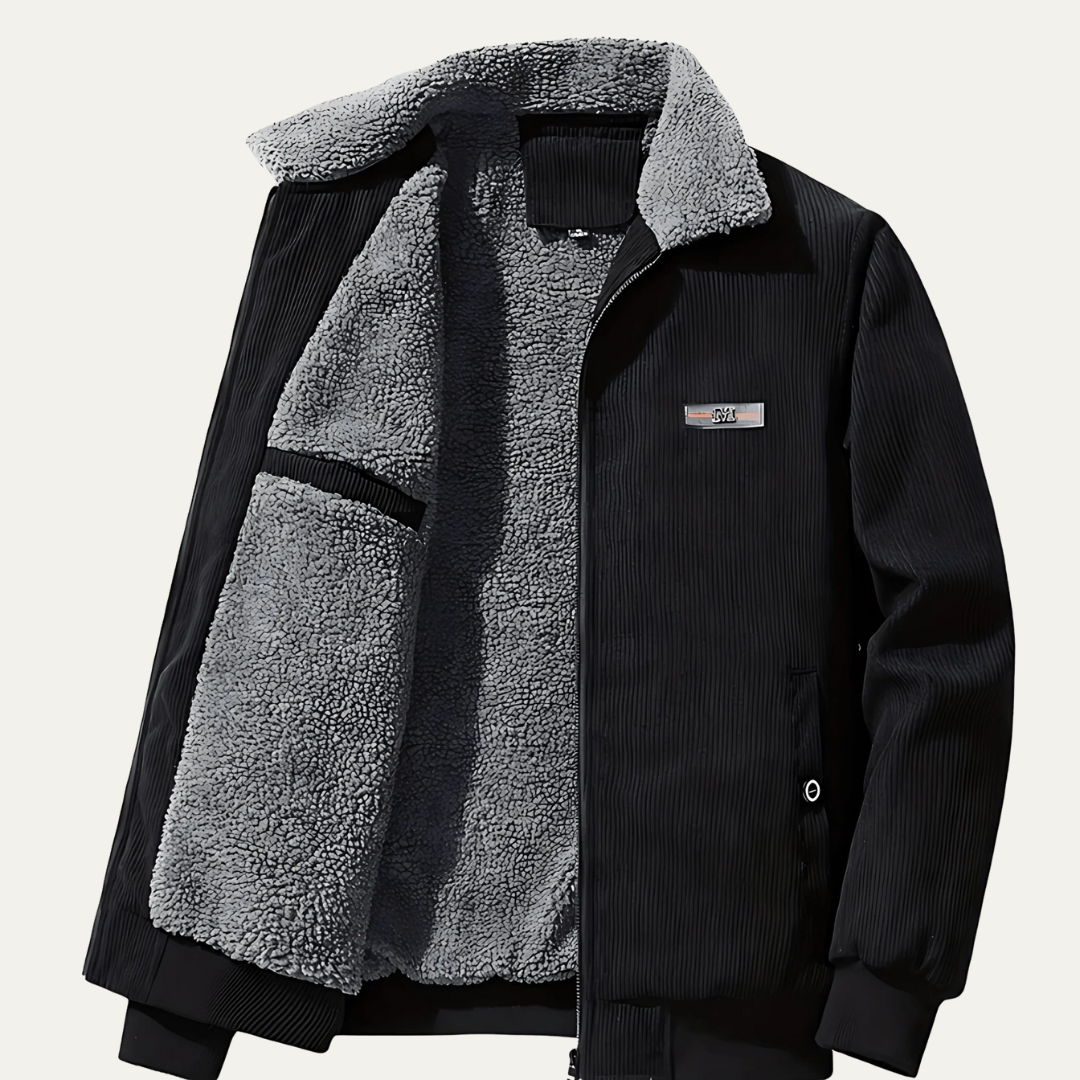 Mens Corduroy Jacket with Shearling Collar Zip Front