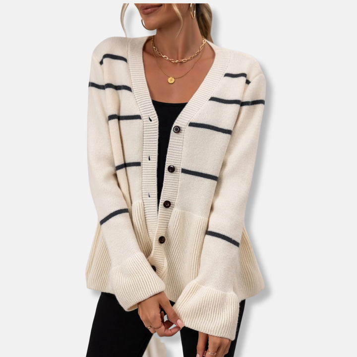 Womens Cardigan V-Neck Button Front Loose Fit Peplum Hem
