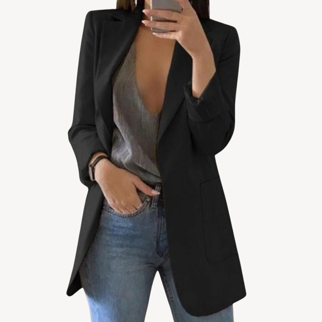 Womens Long Blazer Open Front Tailored Fit