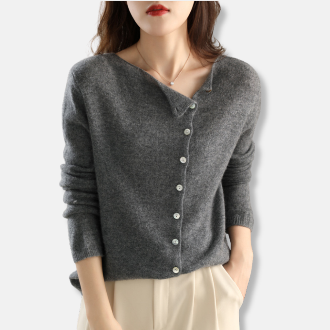 Womens Wool Blend Knitted Cardigan Relaxed Fit Asymmetrical Buttons