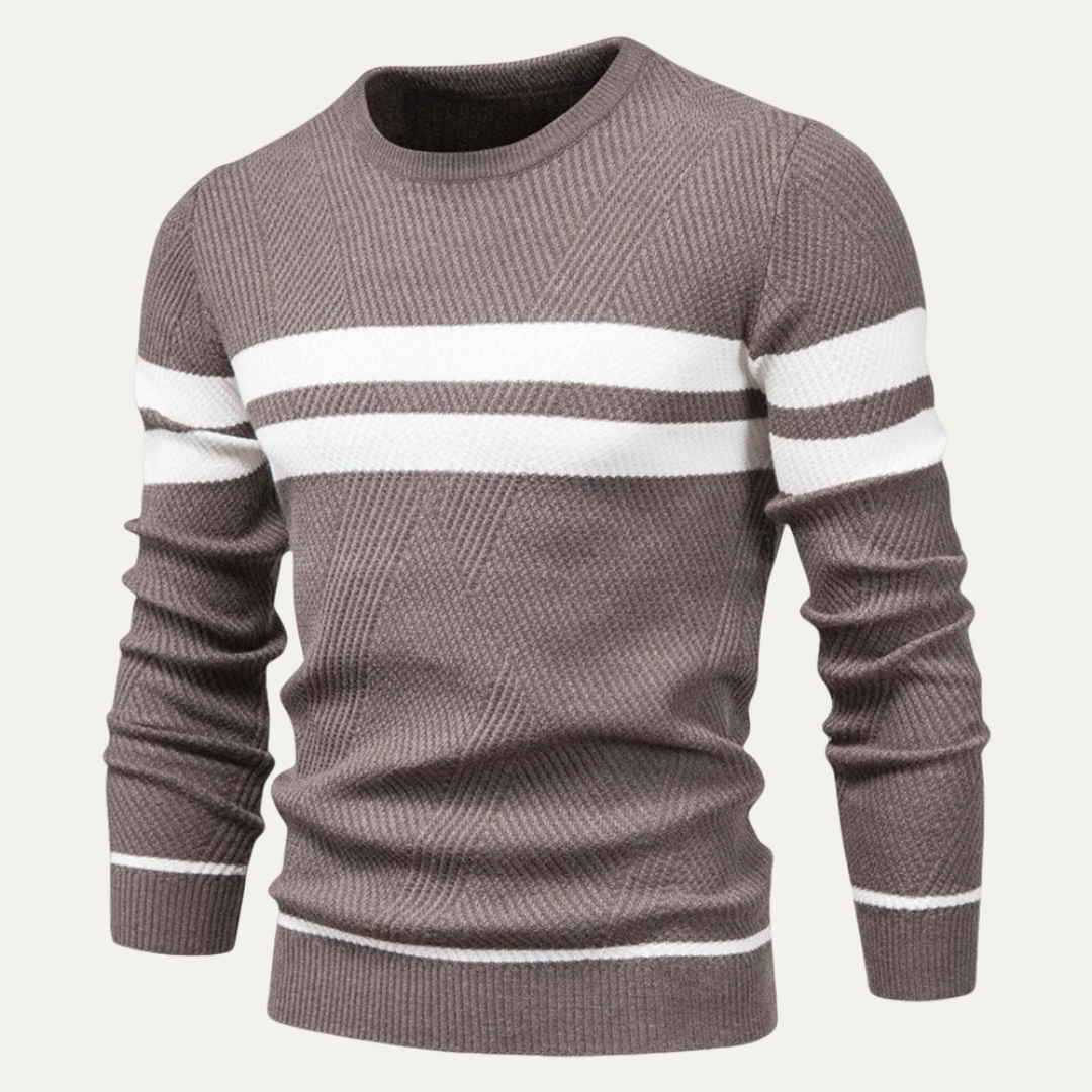 Mens Knit Sweater Textured Double Stripe