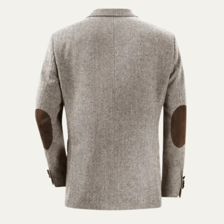 Mens Wool Blend Tweed Blazer Herringbone Pattern Classic Fit