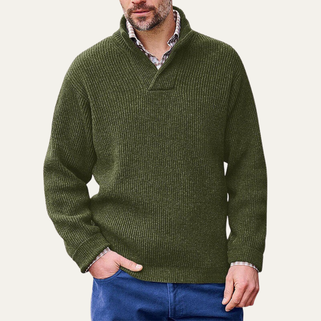 Mens Heavy Knit Sweater Split V-Neck Collar