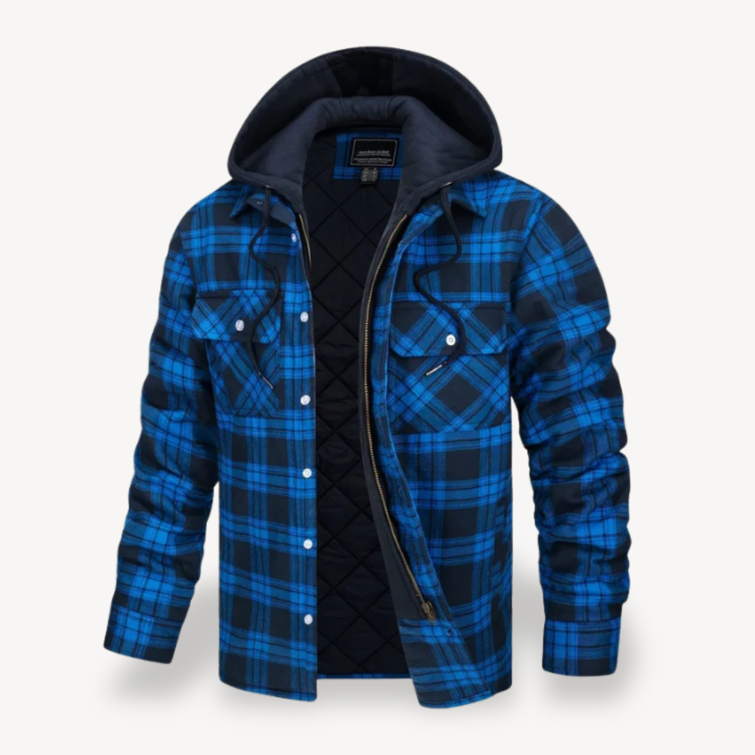 Mens Hooded Jacket Flannel Fabric Relaxed Fit