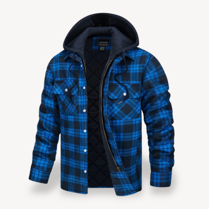 Mens Hooded Jacket Flannel Fabric Relaxed Fit