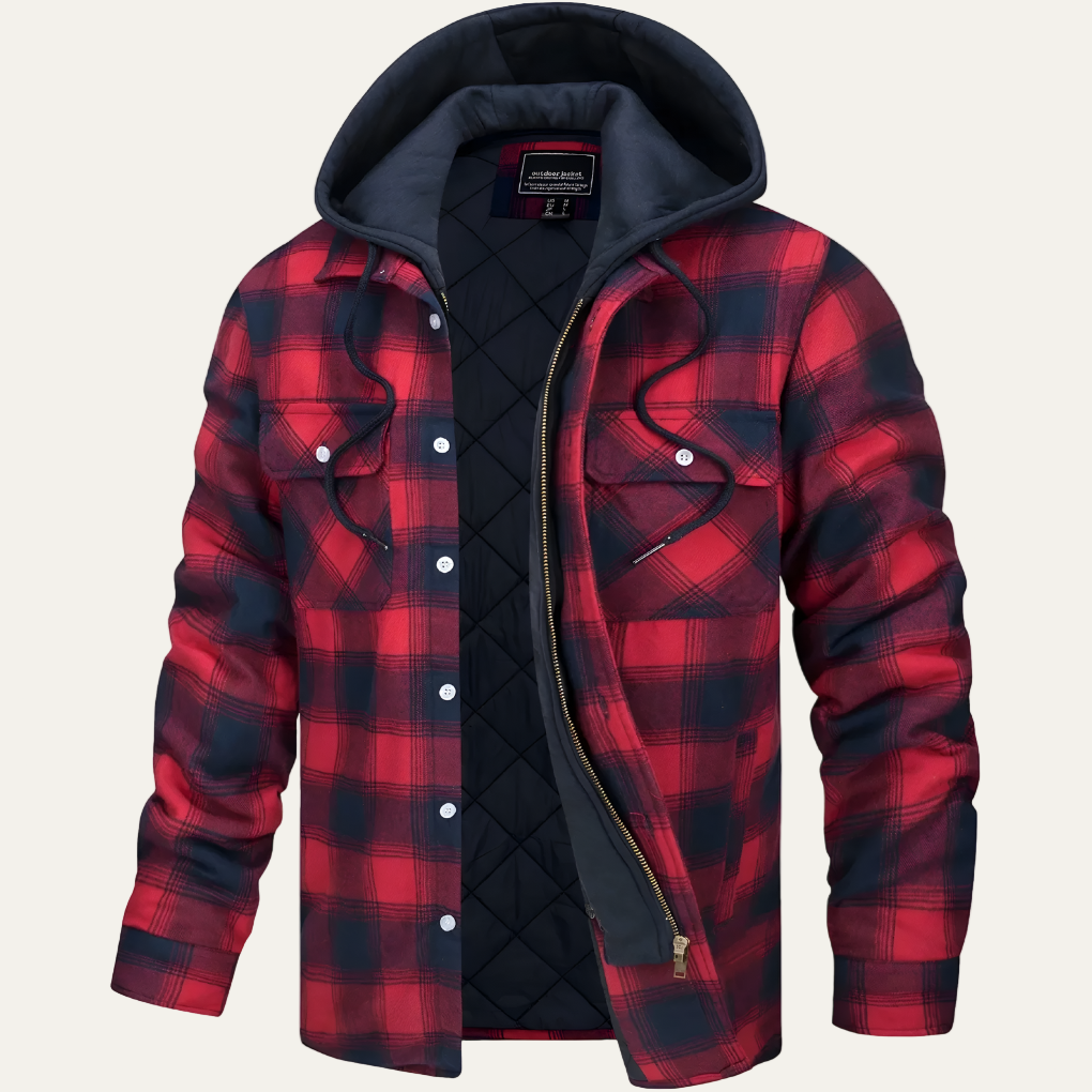 Mens Flannel Jacket with Removable Hood Relaxed Fit