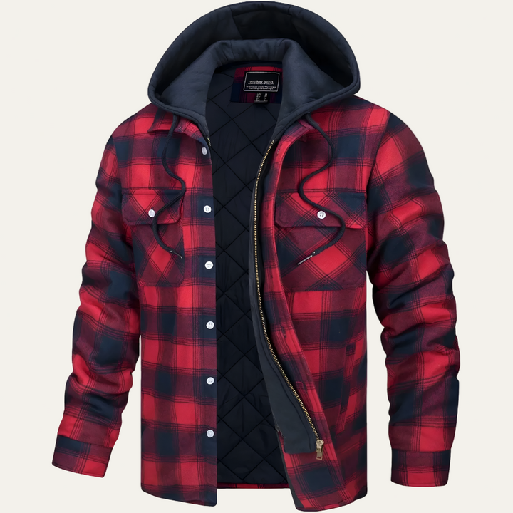 Mens Flannel Jacket with Removable Hood Relaxed Fit