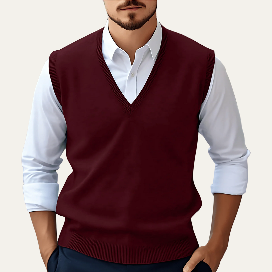 Mens Sweater Vest Knitted V-Neck Classic Fit