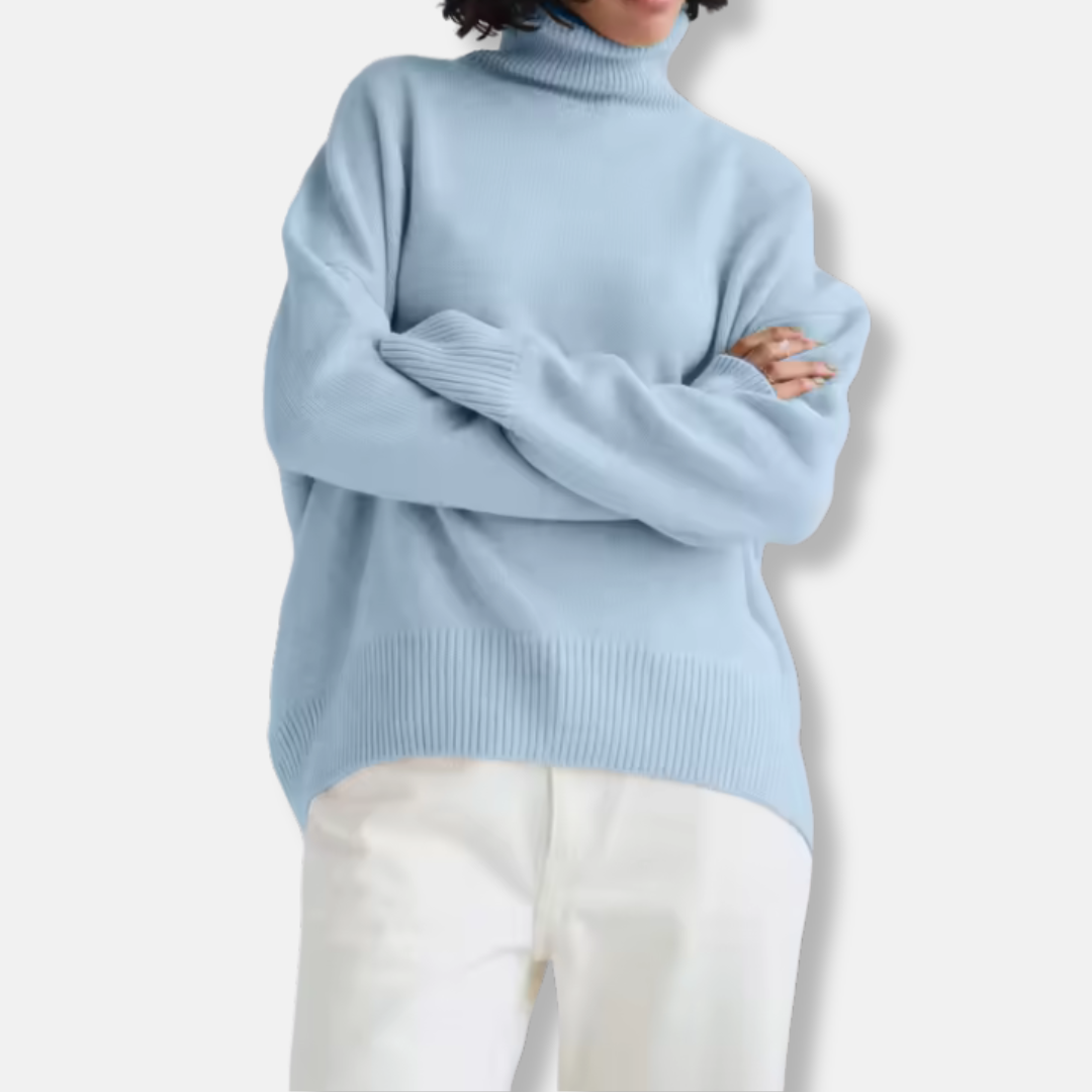 Womens Pullover Sweater Wool Blend Knit Ribbed Turtleneck Oversized - BritishMode