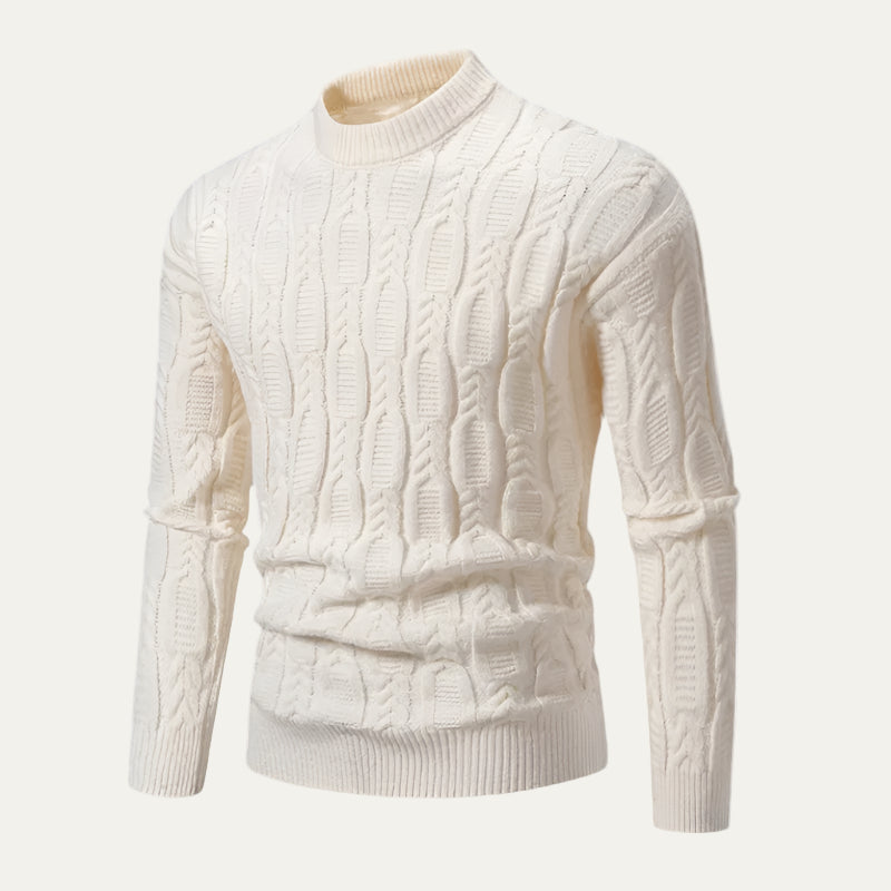 Mens Cable Knit Sweater Mock Neck Slim Fit