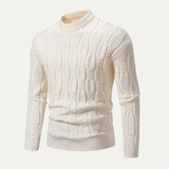 Mens Cable Knit Sweater Mock Neck Slim Fit