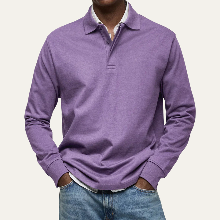 Mens Long Sleeve Polo Shirt Heavy Jersey Knit