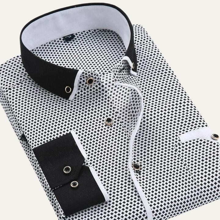Mens Dress Shirt Micro Pattern Contrast Collar Slim Fit