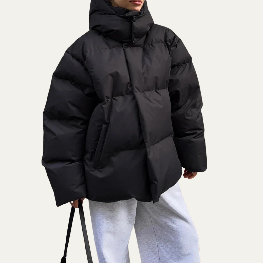 Womens Cropped Puffer Jacket High Neck Oversized Fit - BritishMode