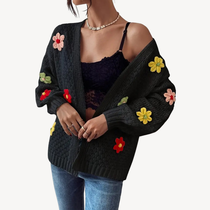 Womens Cardigan with Floral Embroidery Lightweight Fit