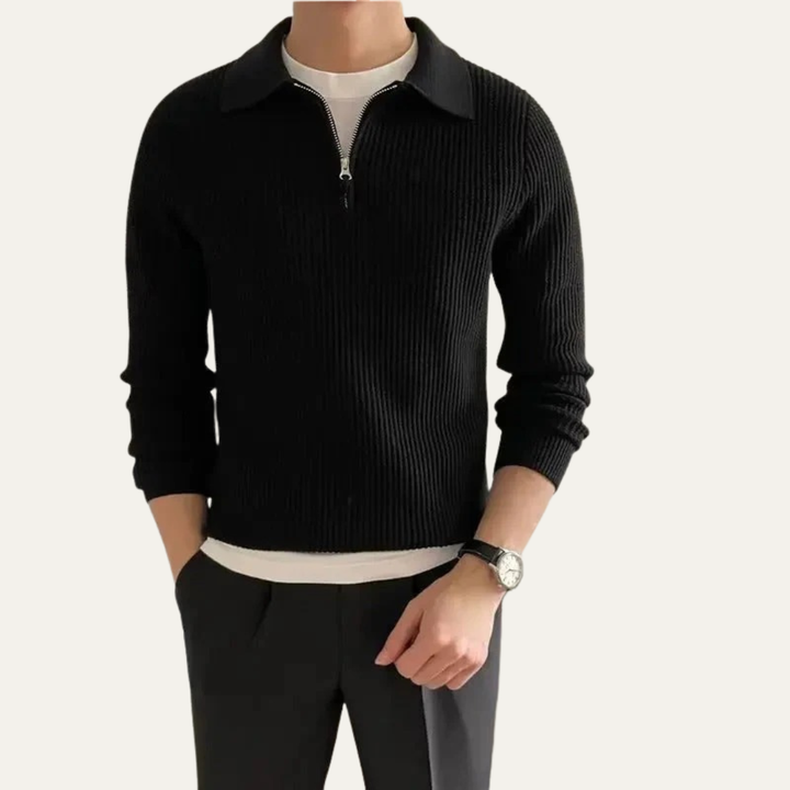 Mens Rib Knit Polo Sweater Quarter Zip