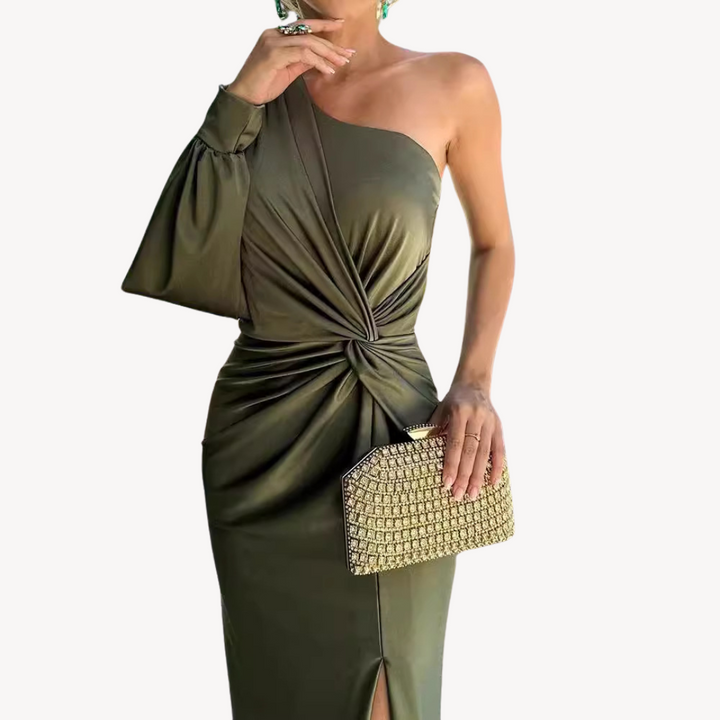 Womens Evening Dress Satin One-Shoulder Style
