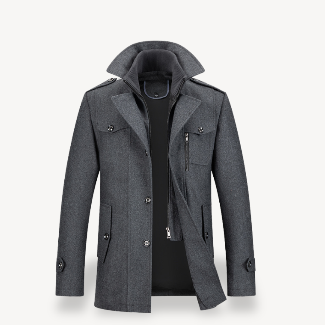 Mens Double-Breasted Coat Wool Blend Classic Fit