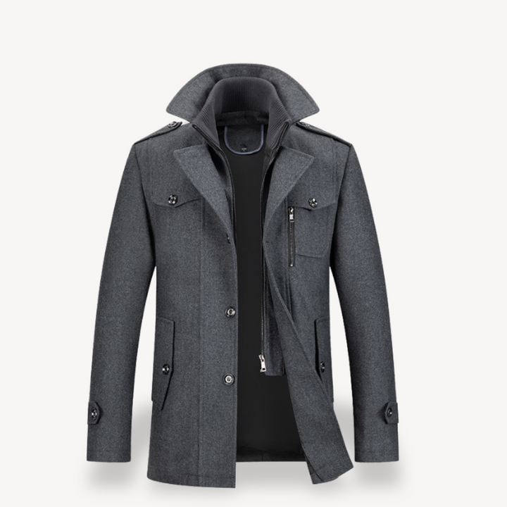 Mens Double-Breasted Coat Wool Blend Classic Fit