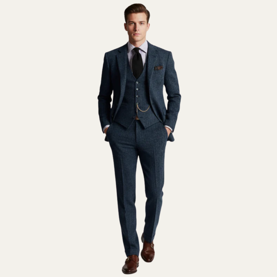 Mens Three Piece Suit Tweed Textured Fit
