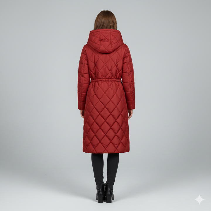 Womens Quilted Padded Jacket with Hood Knee-Length Fit