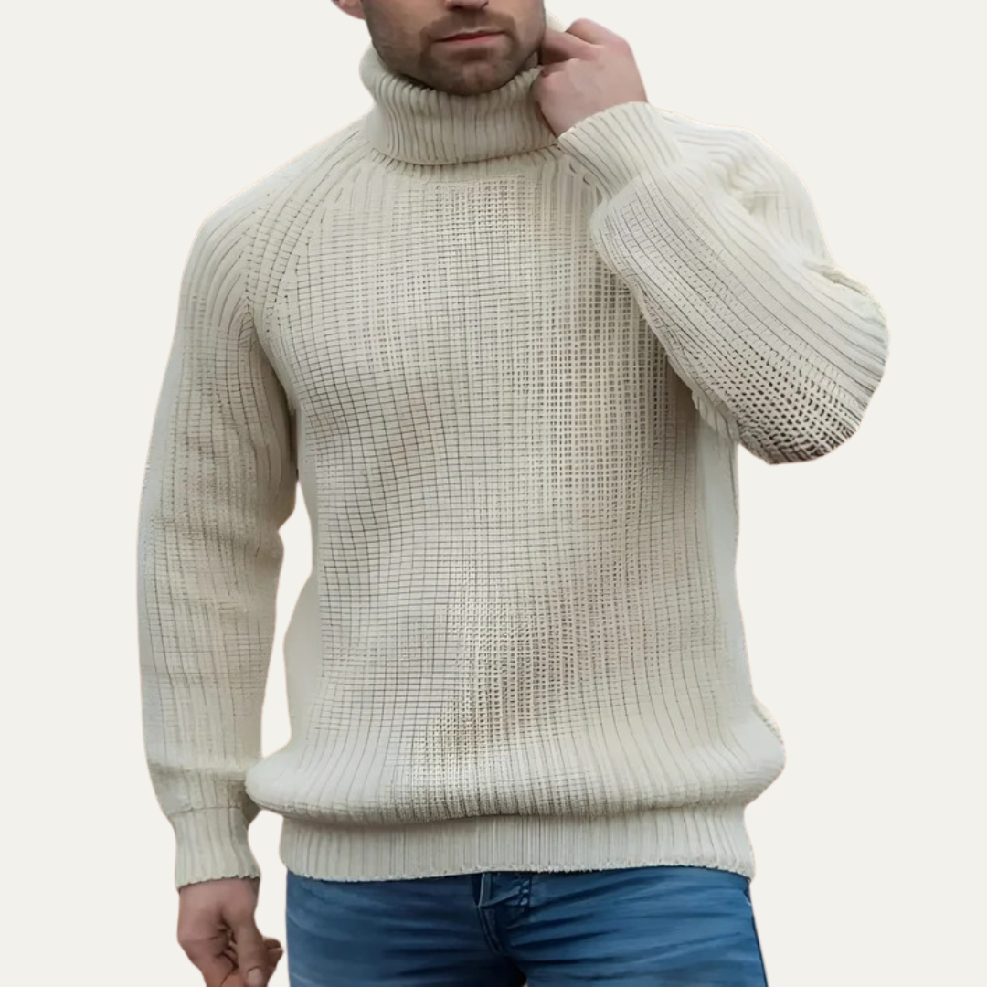 Mens Rib Knit Turtleneck Sweater Textured Fit - BritishMode