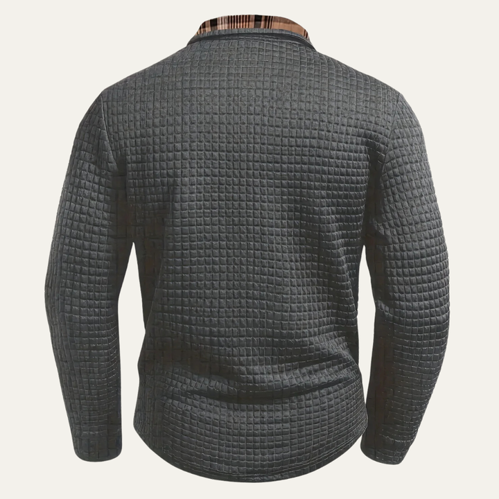 Mens Casual Polo Jumper Waffle Knit