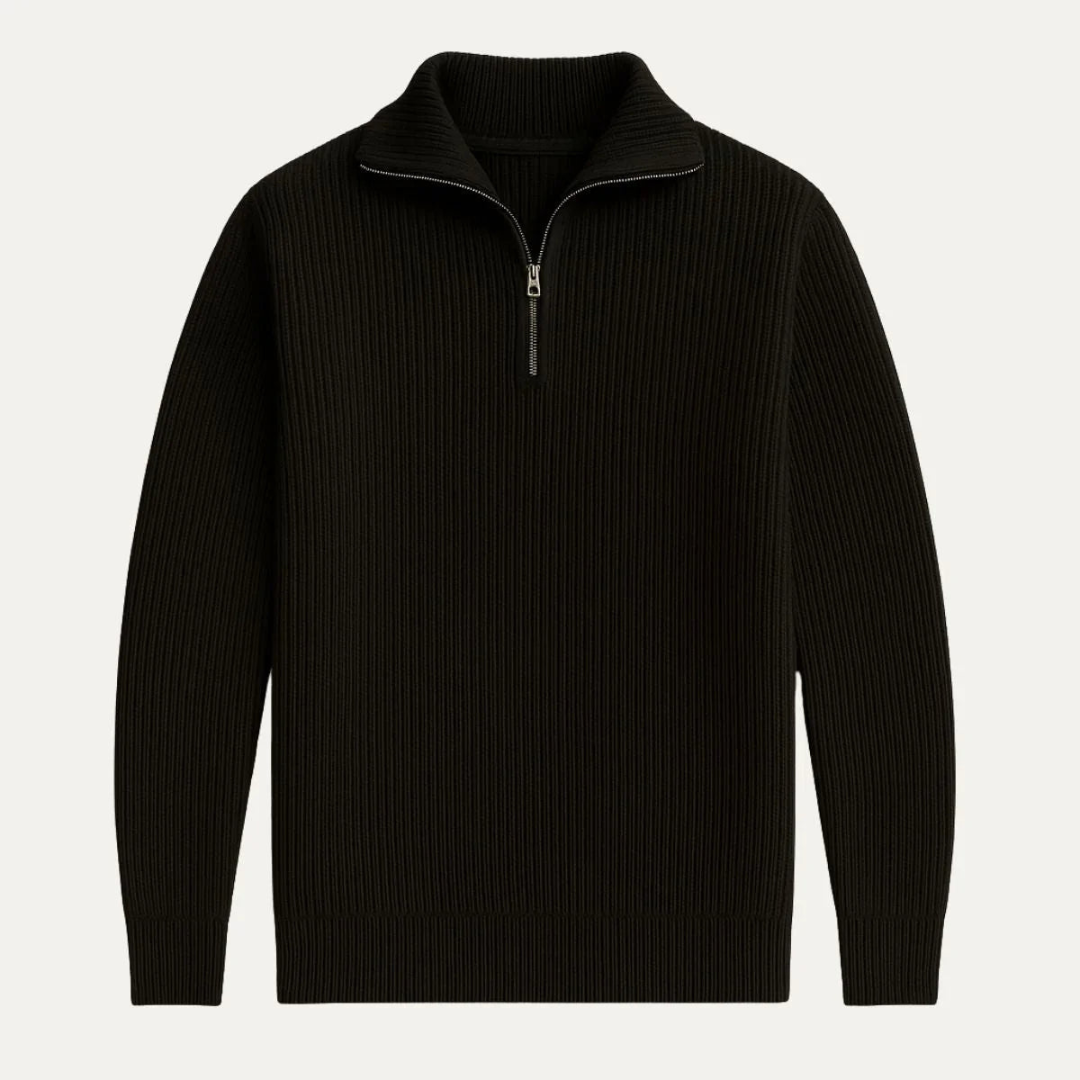 Mens Knit Sweater Wide Rib Quarter Zip