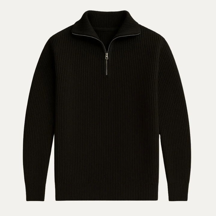 Mens Knit Sweater Wide Rib Quarter Zip