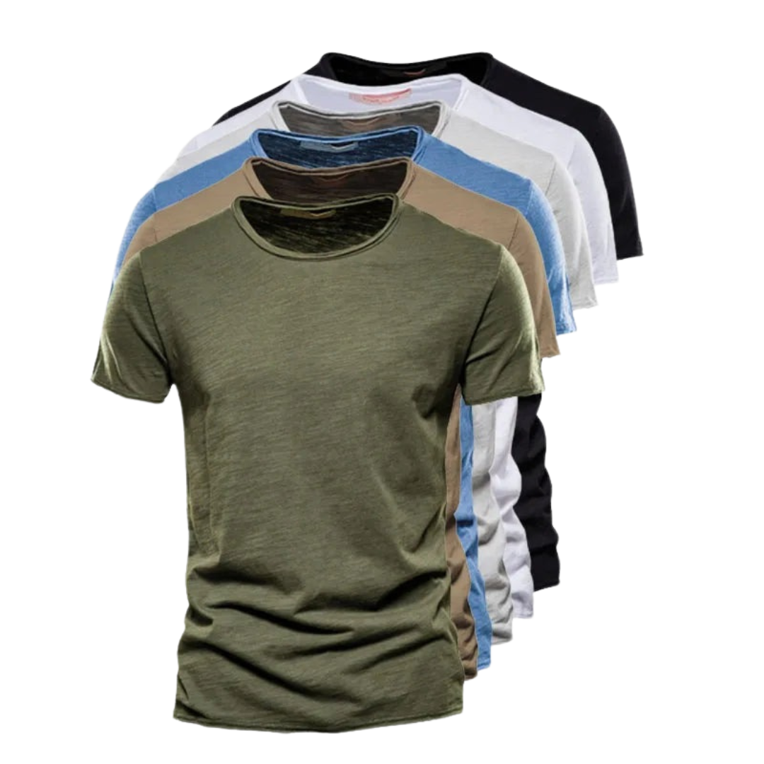 Mens Slim-Fit Cotton T-Shirt Breathable Crew Neck