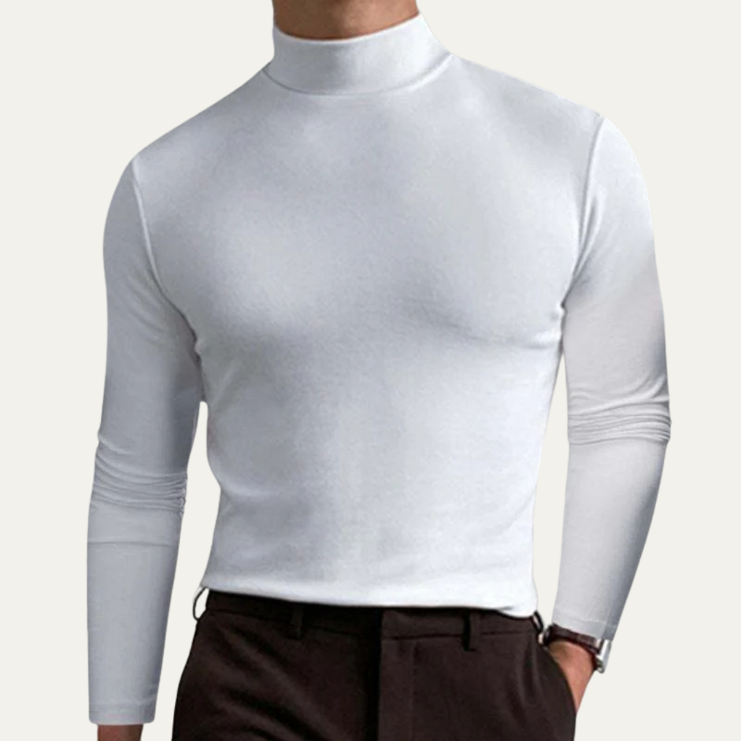 Mens Long Sleeve Shirt Smooth Mock Turtleneck