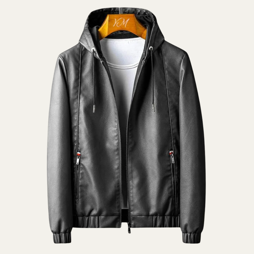 Mens Faux Leather Jacket Pebbled Texture Hooded