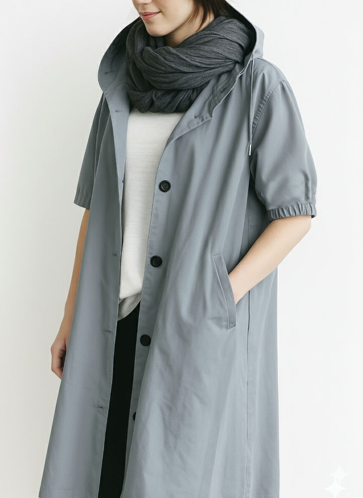 Womens Hooded Trench Coat Lightweight Relaxed Fit - BritishMode