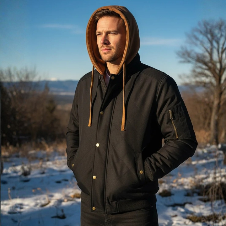 Mens Bomber Jacket Thick Fleece Hooded Winter Fit