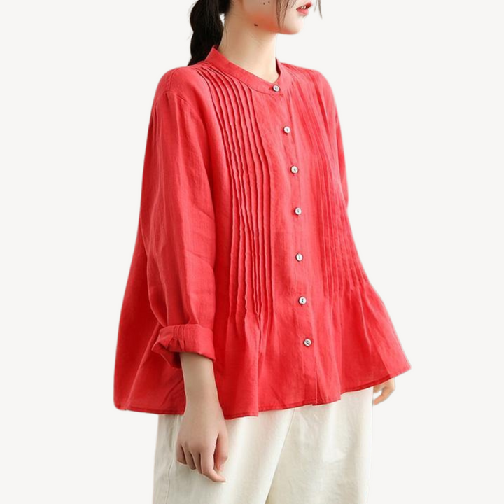 Womens Blouse Linen Pleated Relaxed Fit