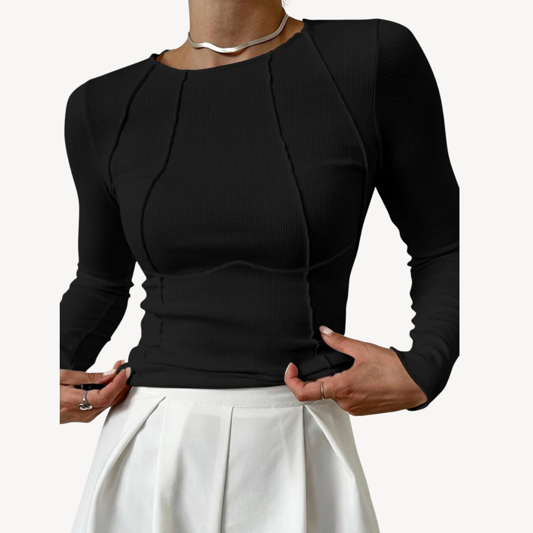 Womens Long Sleeve Ribbed Cotton T-Shirt Slim Fit - BritishMode