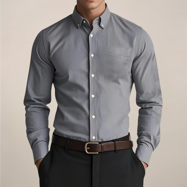 Mens Long Sleeve Shirt Cotton Button-Up Regular Fit