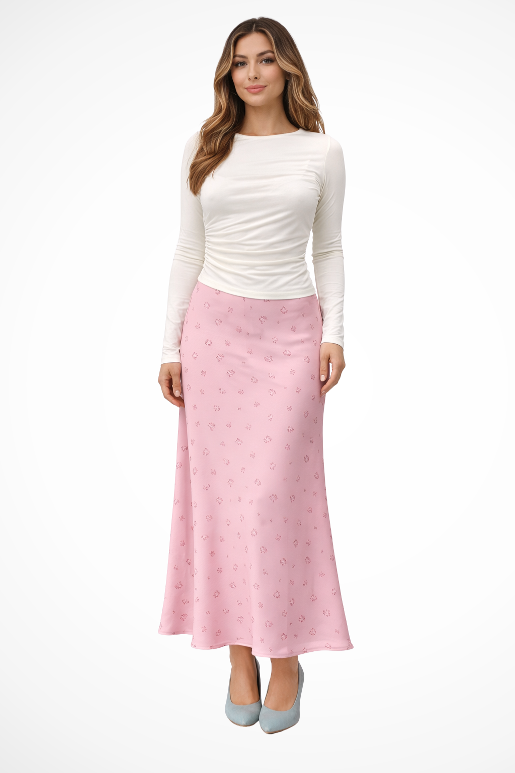 Womens Satin Maxi Skirt Floral Print Bias Cut - BritishMode