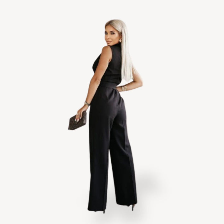 Womens Sleeveless Jumpsuit Polyester Blend Wide Leg