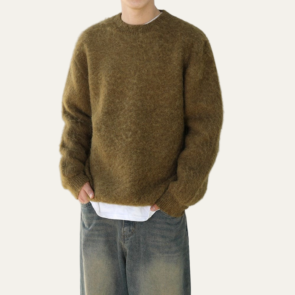 Mens Crew Neck Sweater Fuzzy Relaxed Fit - BritishMode