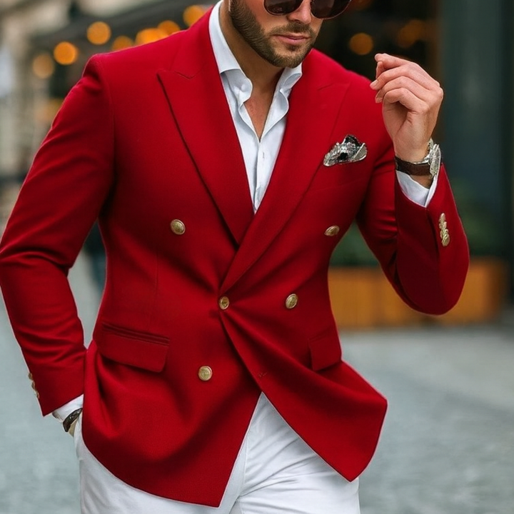 Mens Slim Fit Double-Breasted Blazer Jacket
