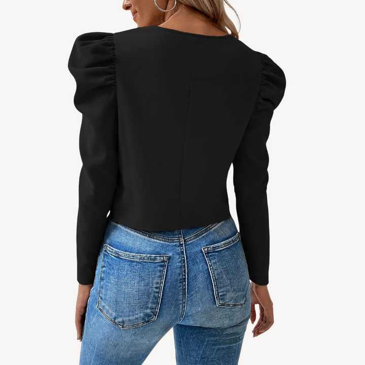 Womens Zip-Up Jacket with Puff Sleeves