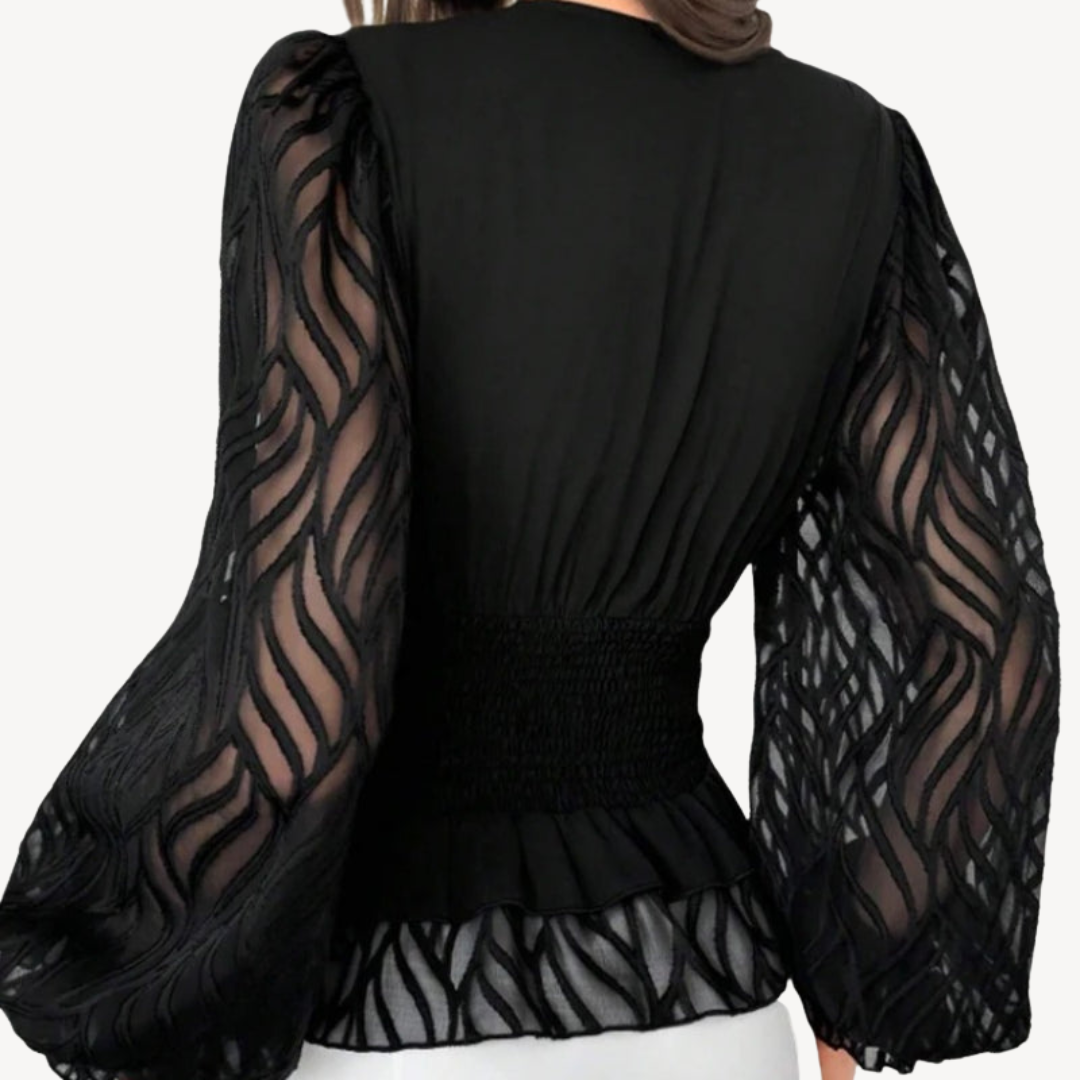 Womens Peplum Top Sheer Sleeve